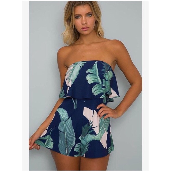 Dresses & Skirts - ROMPER• Palm leaf strapless